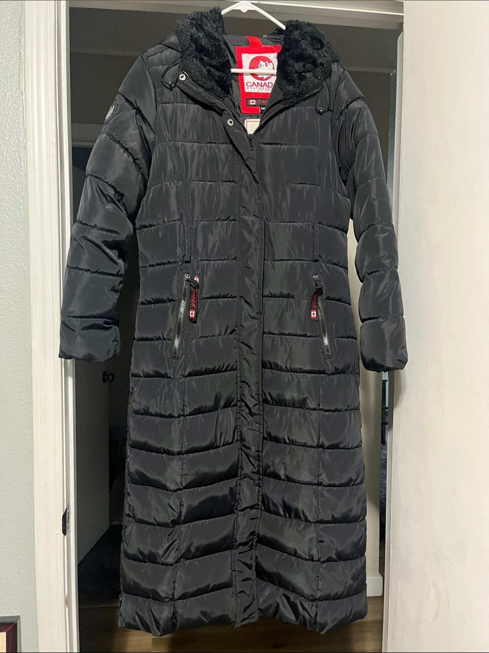 Canada Weather Gear Women's Long Black Puffer Coat with Faux Fur Trim